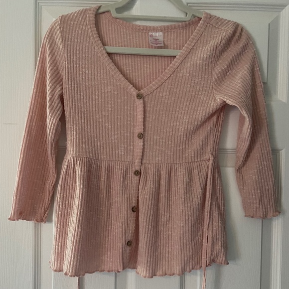 Blush Ribbed, button down, peplum, tie back blouse XS - Picture 1 of 1